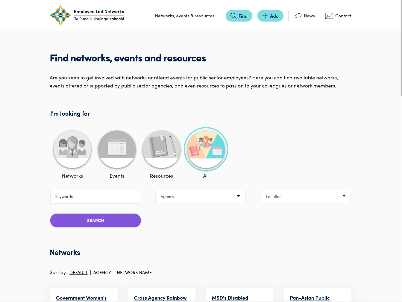 NZ Government Employee-led Networks: Search Page
