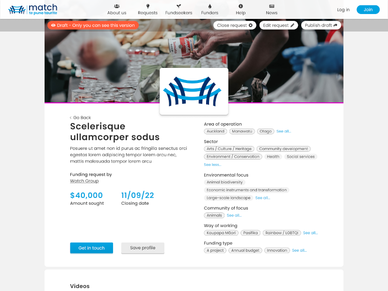 Te Puna Taurite Match: Editable Funding Request
