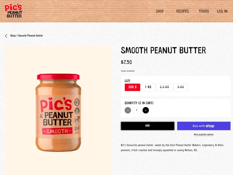 Pic's Peanut Butter Shop (Shopify): Product Page