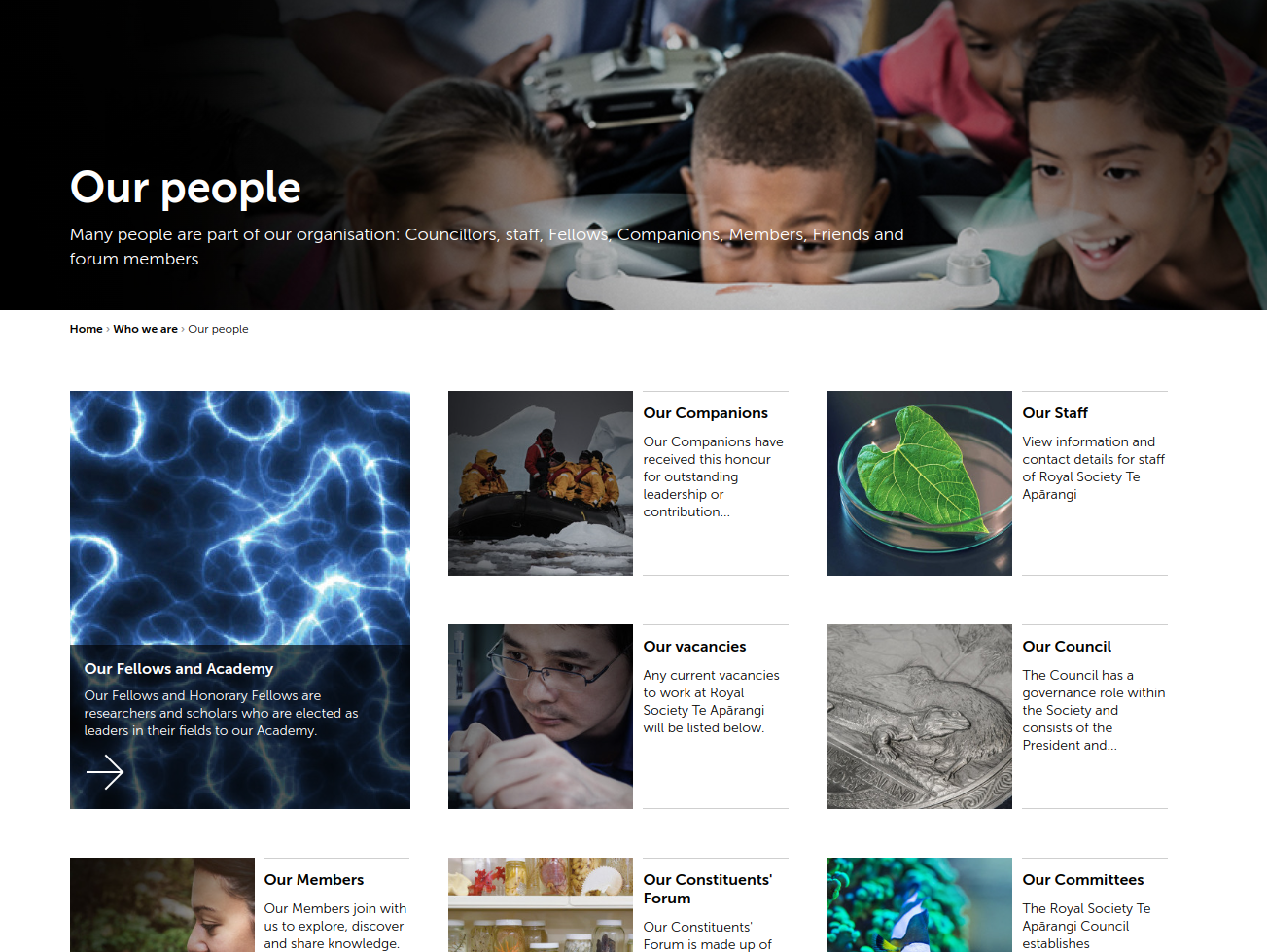 Royal Society Te Apārangi: Our people page